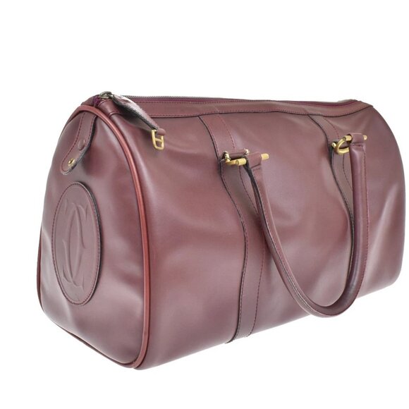 MUST DE CARTIER 2C Logo Hand Shoulder Bag Travel Leather Red 158-082225 - Picture 4 of 16